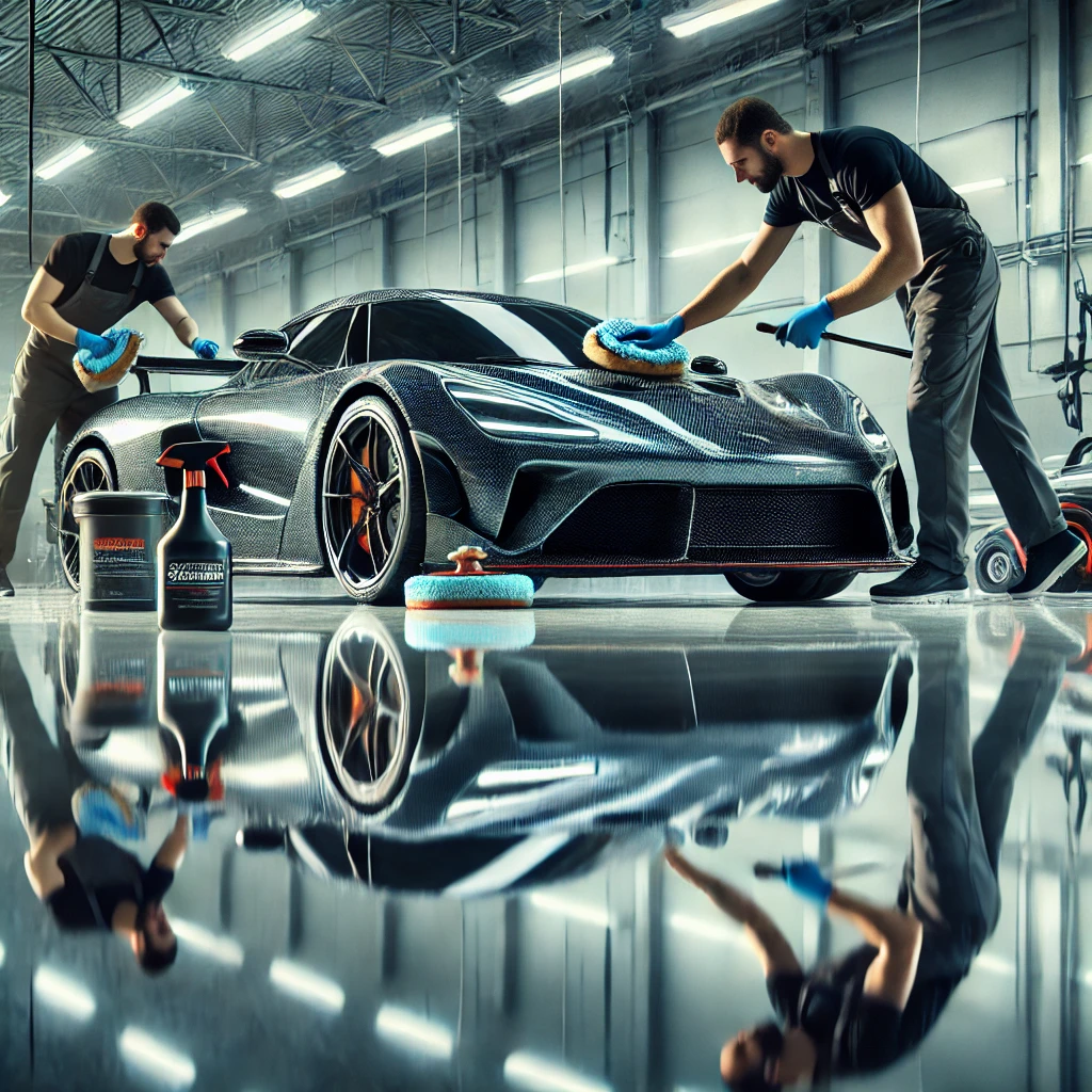 DALL·E-2024-06-19-18.09.04-Create-an-ultra-realistic-image-of-the-process-of-exterior-car-polishing.-Show-a-professional-setting-where-a-luxury-car-is-being-detailed-by-skilled-